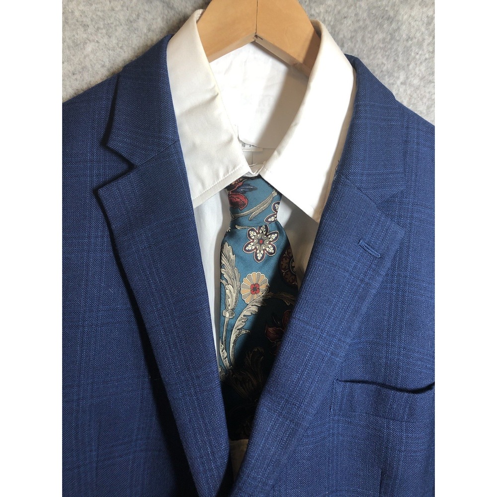 Kenneth Cole Blazer Mens 46S Blue Wool Glen Plaid Slim Suit Coat Jacket Classic